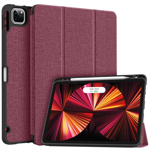 Soke for iPad Pro 11 Case (M2) 2022/2021/2020 with Pencil Holder - [Full Body Protection + Apple Pencil Charging + Auto Wake/Sleep], Soft TPU Back Cover for 2022 iPad Pro 11 inch(Claret)