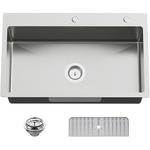 30x18 In Drop Inch Kitchen Sink-Stainless Steel Topmount Modern Single Bowl Kitchen Sink Come With Silicon Mat, Drain Strainer Set Offer Large Basin And Compatibility With Various Kitchen&Bar Style