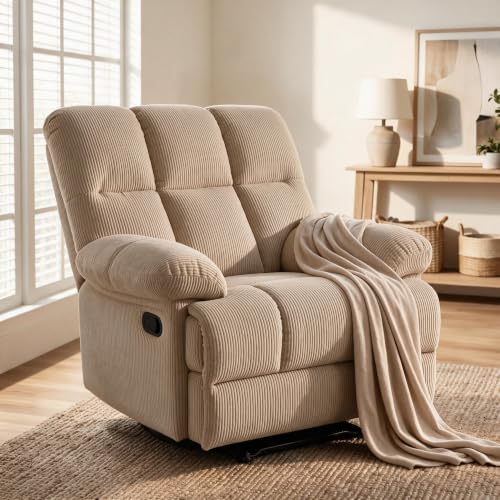 Image of Queen Manual Rocker Recliner Chair with Adjustable Backrest, Camel