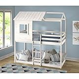 Naomi Home Deer Blind Twin Over Twin Bunk Bed Wooden Playhouse, No Box Spring Needed, Comes with Guard Rail and Ladder for Kids, Toddlers, Girls, Boys, White