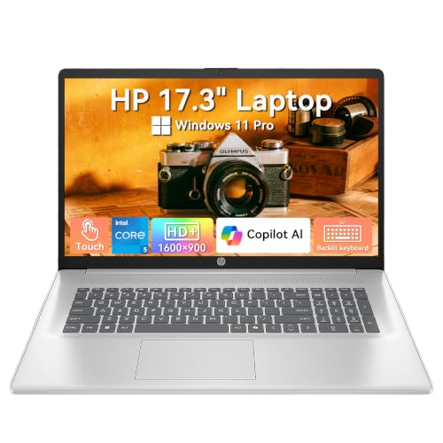 Image of HP 17 Inch Laptop Touchscreen Computer, 17.3 HD+ Business Laptop AI PC, Intel 10-Core 5, Customized 16GB /32GB /64GB RAM 1TB /2TB SSD, Windows 11 Pro, Backlit Keyboard, USB-C(Displayport), Glacier Silver