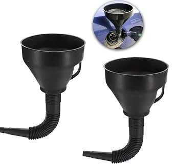 Automotive Fuel Funnel, Flexible Plastic Funnel Set With Wide Spout and Filter for Automotive Oil and Household Uses 2 Pack