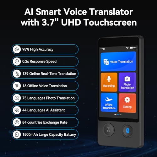 W12 Language Translator Device, 2026 Upgraded AI Translator No WiFi Needed, Support ChatGPT, 140+ Languages Instant Two-Way Translator, Offline/Photo Translation for Business Travel — view 2
