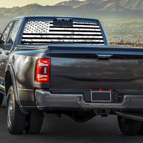Image of Rear Window Decal (65x17in) - Black American Flag Decals for Truck, Car, SUV - Gift for Men, Dad, Grandpa, Boyfriend