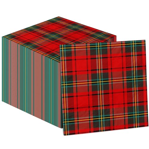 Christmas Napkins, 40Pcs Christmas Plaid Paper Napkins Disposable Red Buffalo Plaid Napkins Christmas Cocktail Napkins Tartan Plaid Paper Napkins for Xmas Winter Holiday Dinner Party Supplies