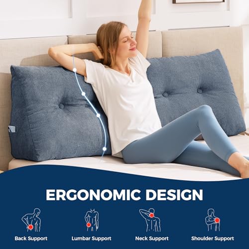Wedge Pillow Headboard Twin, Triangular Headboard Pillow, Wedge Headboard Pillow for Bed Sofa, Daybed Pillows for Sitting up, Reading or Working with Removable Cover, Navy