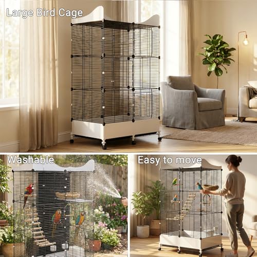 Encrypted Bird Cage Large Bird Cages 57-Inch, Top Storage Space, Bottom Splash Guard with Essential Bird Supplies – Durable & Spacious Aviary – Budgies & Cockatiels - Image 5