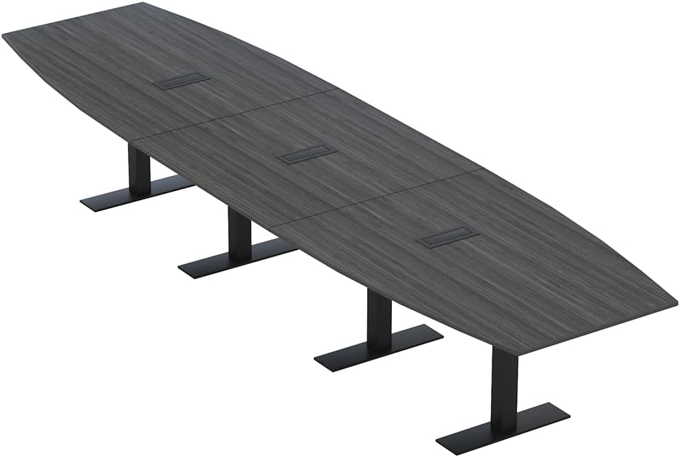 SKUTCHI DESIGNS INC. 16 Ft Large Modular Conference Table with Power and Data | Boat Shaped Table with Metal T-Bases | Harmony Series | Asian Night with Matte Black Base