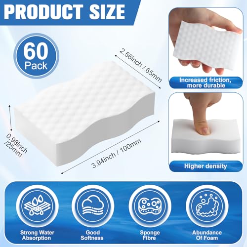 Image of SiliFine Magic Extra Durable Sponge Eraser 3 Layer Density Cleaning Pads in Bulk Thick More Lasting Sponge Eraser for Bathroom Kitchen Floor Bathtub Toilet Cleaner