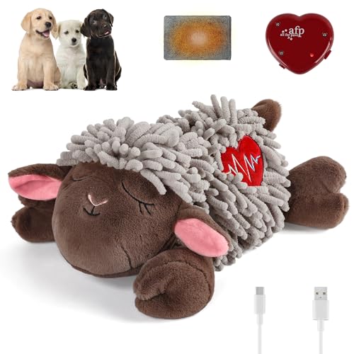 ALL FOR PAWS Heartbeat Dog Toy for Sleep Aid, Stuffed Animal Plush Toy for Puppy Anxiety Relief & Behavioral Training, Snuggling Plush Toy with Warm Bag & Adjustable-Speed Heartbeat, USB Rechargeable