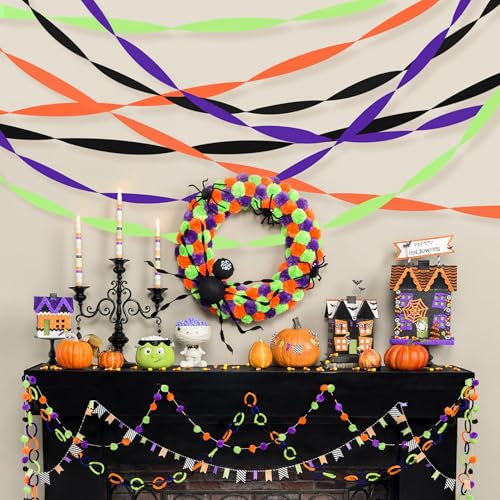 Image of 8 Rolls Halloween Crepe Paper Streamers Purple Green Orange Balck Streamers for Halloween Party Decorations Birthday Baby Shower Gender Reveal Graduation Party Decorations DIY Crafts