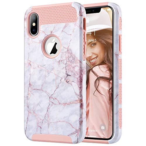 ULAK iPhone Xs Case, iPhone X Case, Slim Fit Hybrid Hard PC Shell Flexible Shock Absorbing TPU Skin Protective Grip Cover for Apple iPhone X/Xs 5.8 Inch, Cracked Marble