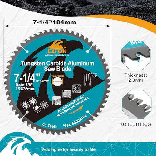 Image of 7-1 /4 Inch 60 Teeth Aluminum and Non-Ferrous Metal Cutting Circular Saw Blade with 5 /8 Inch Arbor, TCG Carbide Saw Blade for Metal & Plastic Cutting