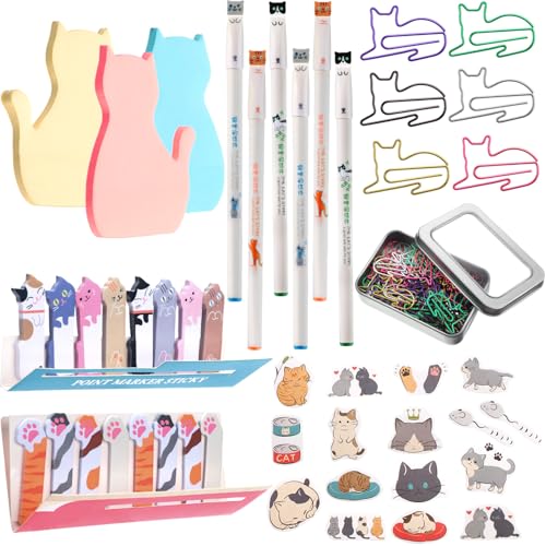 Notes autocollantes chat et stylos gel pour fournitures de bureau mignonnes
