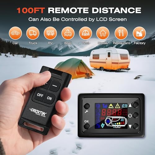 RDXTIK 8KW Diesel Heater, 5L 12V/24V All in One Diesel Heater with LCD Switch, Remote Control, Muffler for Truck, RV, Home, Car, Campers, Boat, Orange - image 6