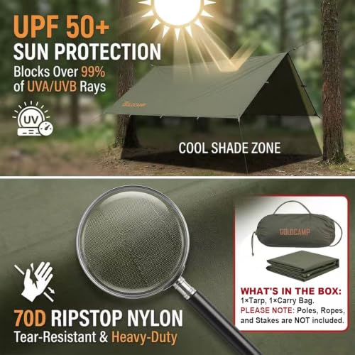 GOLDCAMP Bushcraft Emergency Camping Tarp,70D Nylon 10X13.2FT Hammock Rain Fly ,UV 50+ and PU15000mm Tent Tarp Shelter Canopy,Heavy Duty Multifunctional Sun Shade Essentials for Hiking (10X13.2ft) - image 3