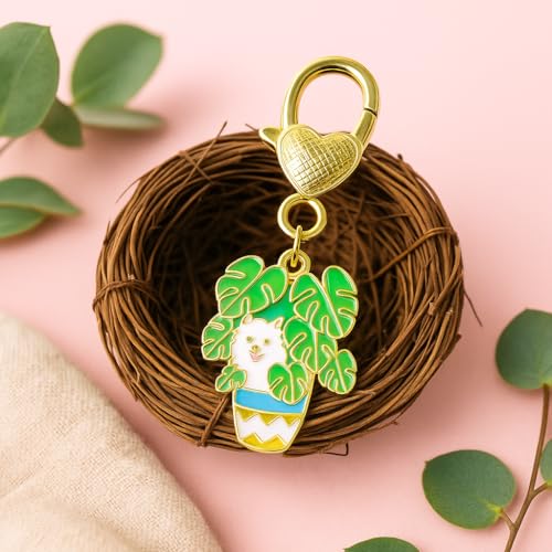 DONWOIE Porte-Clés Plante Monstera et Chien, Bagages Décor, Porte-Clés Émaillé Original, Cadeau Mignon et Créatif – vue 3