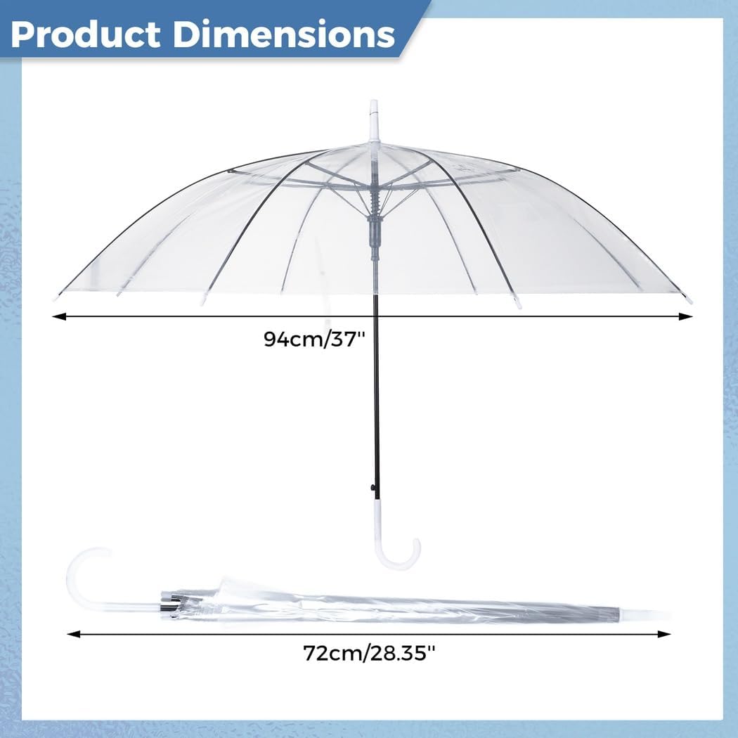 4Pcs Wedding Umbrellas, Clear Auto Open Bubble Umbrellas With J Handle, Windproof Rain Protection For Special Occasions