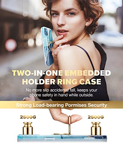 Gviewin Designed For Iphone 13 Case 6.1 Inch 2021, Built-In 360° Rotatable Ring Holder, Slim Fit Thin Marble Stylish Shockproof Kickstand Phone Stand Protective Cover For Women Men (Navy Blue) #TOP3