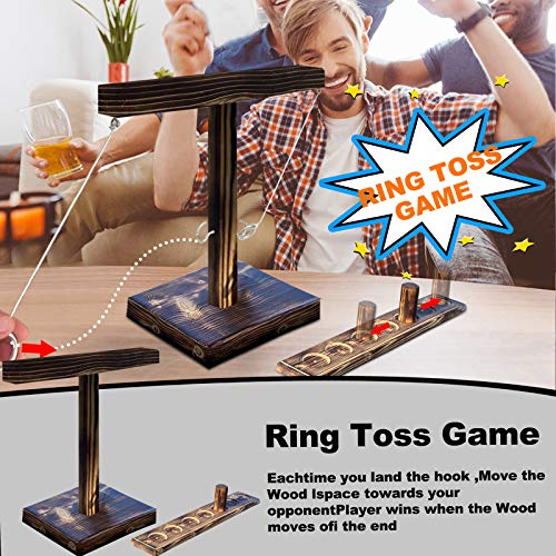 Ring Toss Games for Kids Adults, Handheld Board Games with Shot Ladder Bundle, Outdoor Indoor Handmade Wooden Ring Toss Hooks Fast-paced Interactive Game For Bars Home, Party Drinking Games & Toys (D) - Thumbnail 2