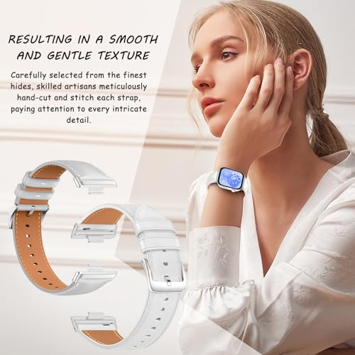 WoPail Leather Strap for Huawei Watch Fit 3, Women Men No Gap Soft Genuine Leather Strap with Stainless Steel Buckle Replacement Band Wear-resistant breathable for Huawei Watch Fit 3 - White - Image 3