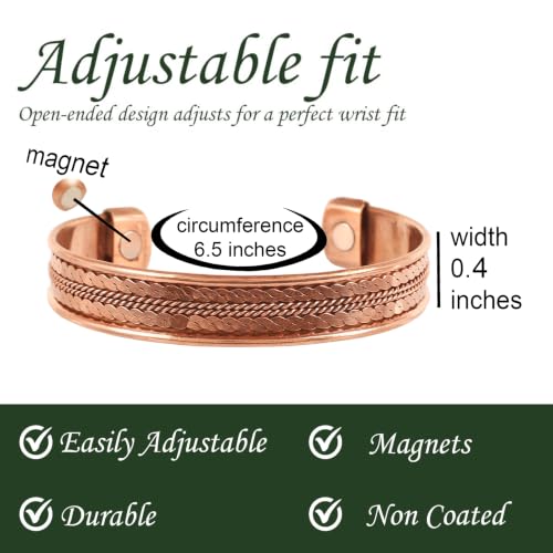 Image of Touchstone Copper magnetic bracelet Tibetan style. Hand forged with solid and high gauge pure copper. Delicate brass inlay.