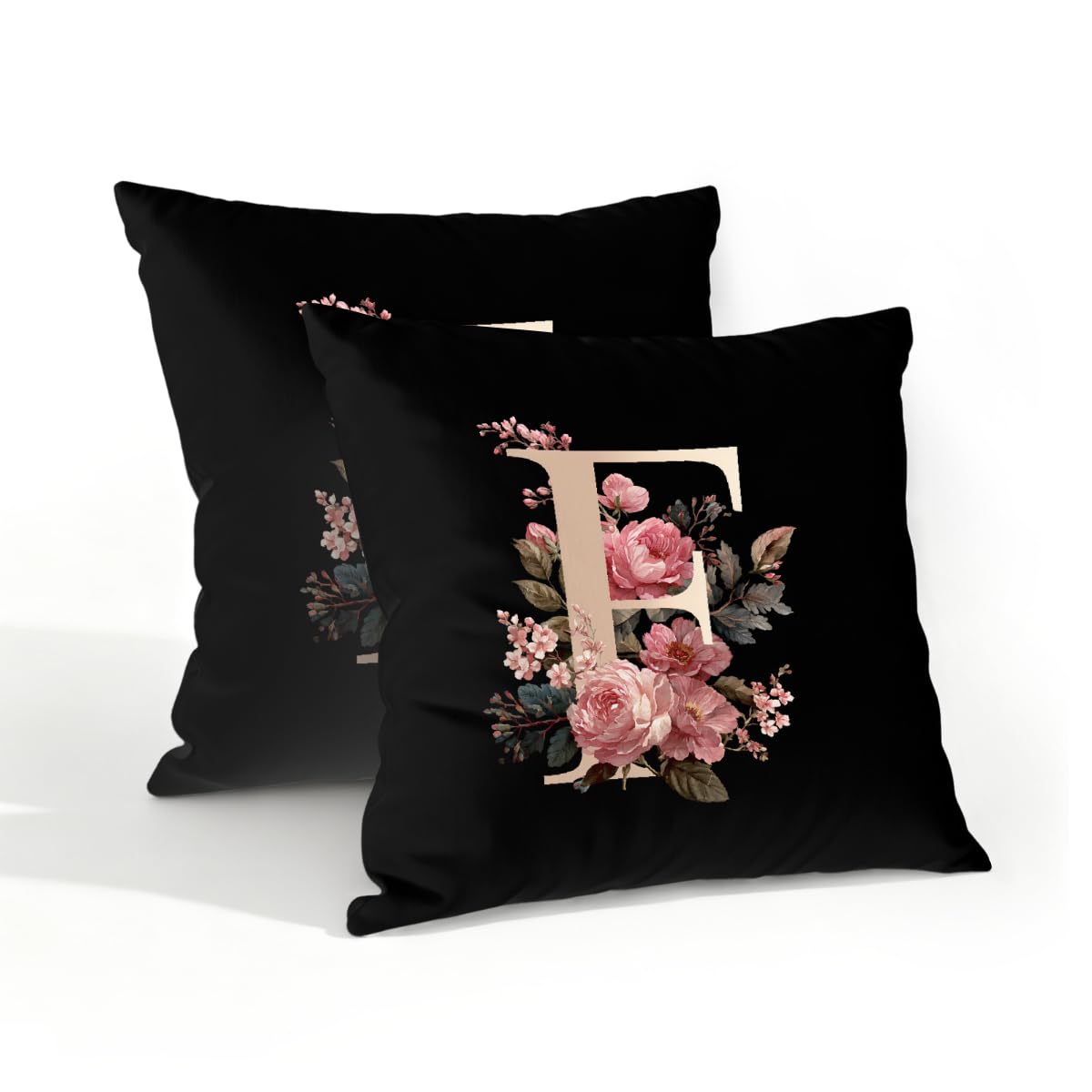Outdoor Pillow Covers Waterproof Pillowcases 18x18in Set of 2 Pink Floral Alphabet F Decorative Throw Cushion Case for Couch Sofa Garden Patio Furniture
