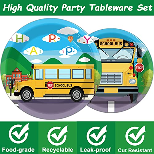 Image of gisgfim 96 Pcs School Bus Party Plates and Napkins Party Supplies Back to School Birthday Party Tableware Set School Bus Decorations Favors for Birthday Baby Shower for 24 Guests