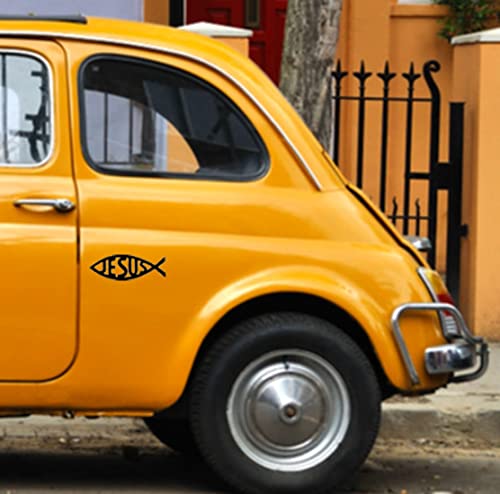 Pack Of 4 Jesus Fish Vinyl Decals Religious Cross Stickers For Cars Window Bumper Laptop Tablets (6 In) Black #TOP4