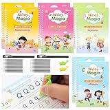 Set de 8 Caligrafia para Niños, Cuaderno de Caligrafía Española, Libro de Escritura Reutilizable, con Dibujo,...