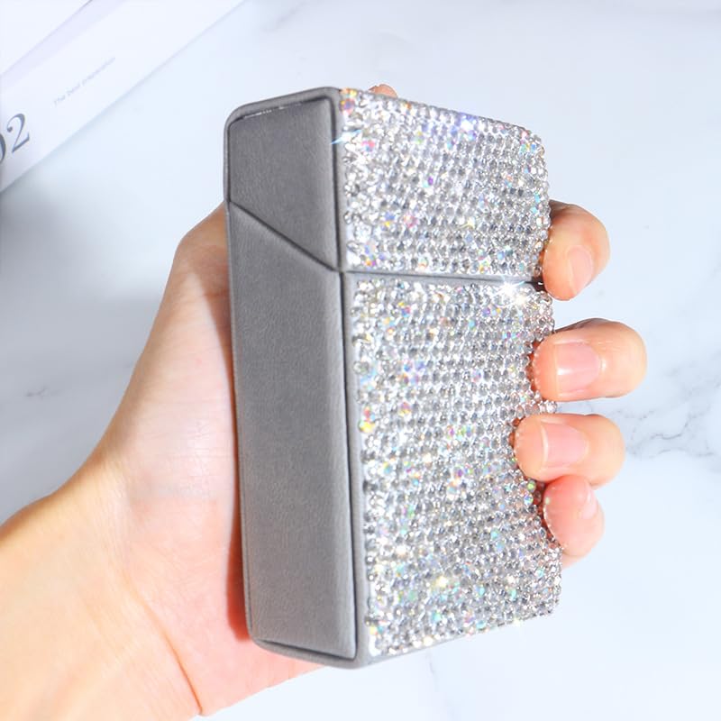 Cigarette Case with Bling Crystals, Aluminum Magnetic Switch 20 Capacity - (85mm King Size) - 1 Pc White image 5