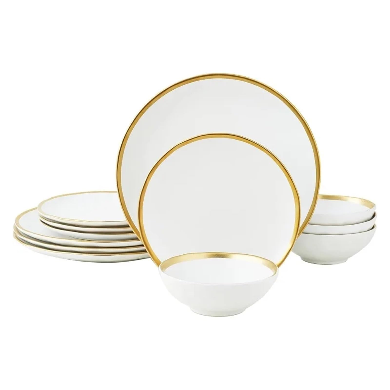 Service de vaisselle en porcelaine blanche et liseré doré chic pour table raffinée