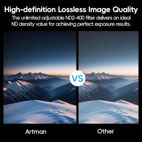 Artman 49mm Putter Variable ND Lens Filter, ND2–ND400 ND Filters (1-9 Stops) 36 Multi-Layer Coatings Import German B270 Glass Adjustable Neutral Density Filter for Camera Lens (Luma X Series) — view 3