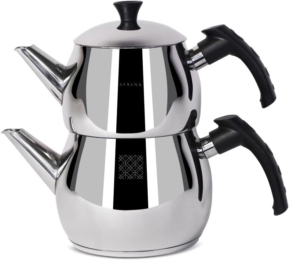 Serenk Stainless Steel Turkish Teapot Set, Double Kettle