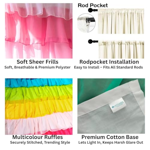 Image of NYSARG Decor Hub Ruffle Cotton Curtain for Window | Boho Style | Light Filtering Single Frill Curtain for Living Room, Bedroom, Kids Room & Kitchen (5 feet, 60 * 42inch) (White)