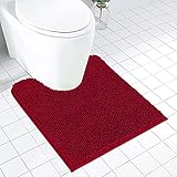 MAYSHINE Luxury Toilet Floor Mat/ U-Shaped Shaggy Chenille Contour Bath Rugs for Bathroom, Tub and Shower/ Non Slip/ Soft Comfortable/ Absorbent Water/ Dry Fast/ Machine Wash, 24 x 20U Inches, Red
