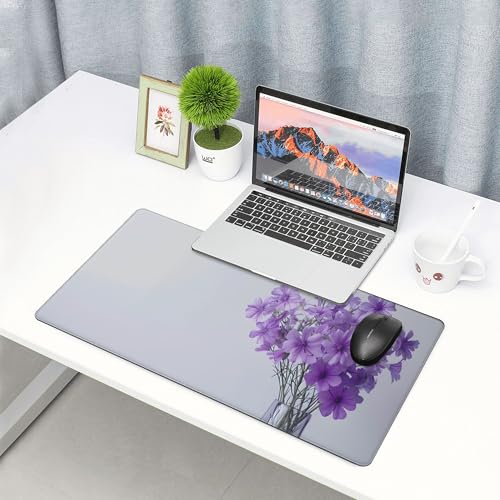 Image of Purple Flowers Background Extended Gaming Mouse Pad, with Stitched Edges Large Mouse Pad Desk Protector, Rubber Base Mousepad Keyboard Mouses Mat for Work Game Office Home- 32 inch X 12 inch Inch