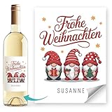 SpecialMe® Weinetikett Frohe Weihnachten Wichtel personalisierbar mit Name Flaschenetikett – XMAS Deko für Flaschen Weiss unisize