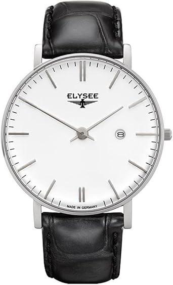 Elysee Zelos 40 mm nero pelle uomo Band Acciaio Quadrante Orologio  analogico quarzo bianco 98000 : Amazon.it: Orologi