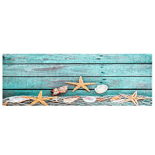 2' X 6' Flannel Starfish Seashell Wood Bathroom Carpets Rugs Bath Mat Bath Rugs Anti-Slip Kitchen Mats Bathroom Mat Bathroom Carpets (Red Starfish) #TOP4