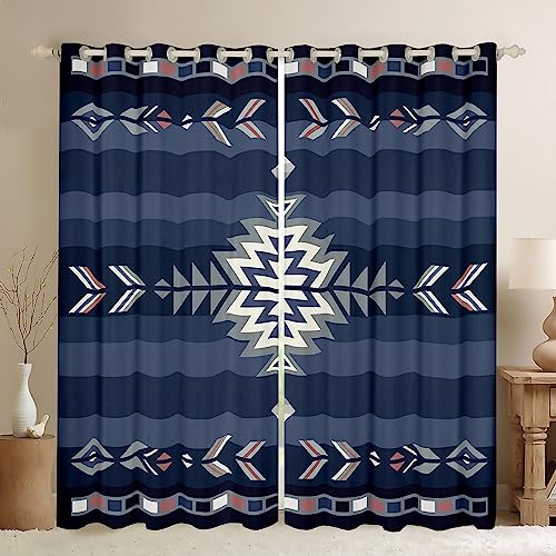 Feelyou (2 Panels, 42 x 84 Inch) Southwest Native Design Darkening Dreapes Southwestern Geometric Curtains for Bedroom Living Room Kids Tribal Blackout Curtains Blue Window Treatments