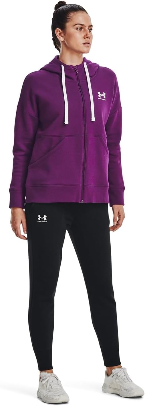 Under Armour Women's Rival Fleece Joggers (Black/Black/White, Medium) - Image 4