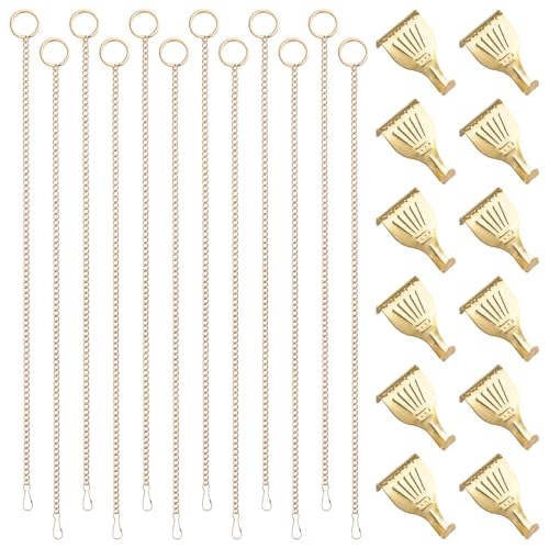Image of Picture Hanging Kit 12Pcs Rail Hooks with 12Pcs Chains, Metal Picture Display Hanging System for Wall Pictures, Exhibition (Gold,60cm)