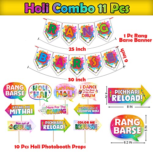Image of Party Propz Multicolour Holi Props - 11Pcs Multicolor Props for Holi decoration Items for Home, Rang Barse Banner (Cardstock)