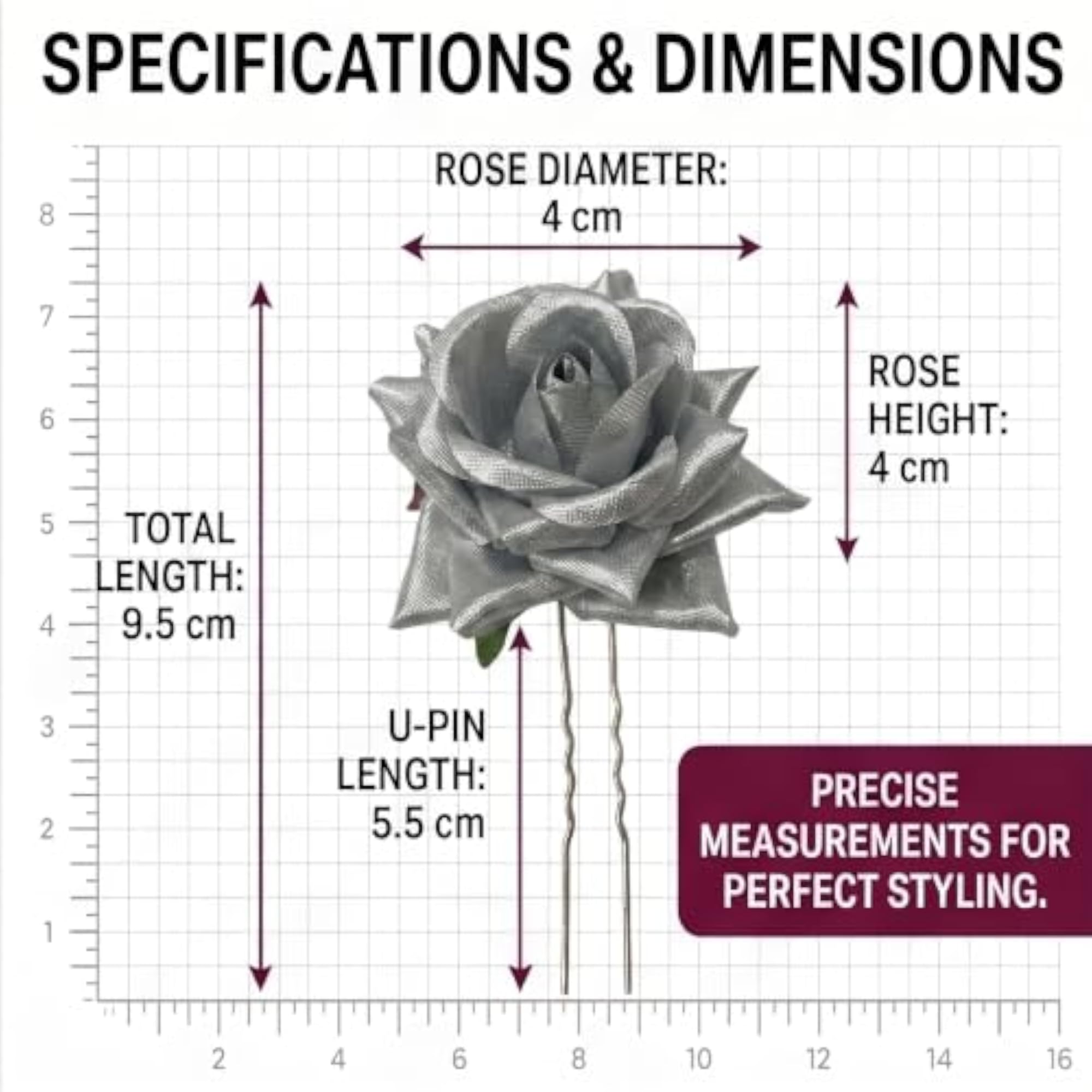 Women's Silver Rose Floral Juda Pin, Elegant Design