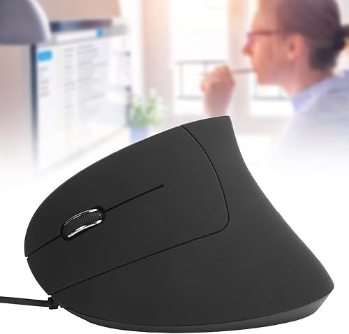 Miniatura 4 de Ratón ergonómico vertical, ratón óptico USB con cable para mano izquierda, 80012001600DPI, para 8Win10, para juego de oficina (negro)
