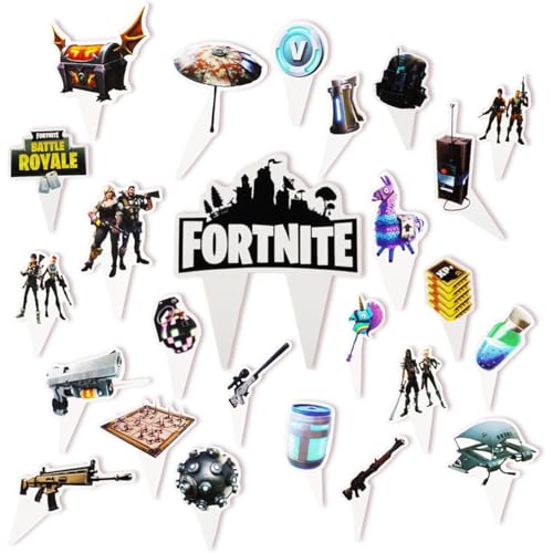 LGWJHCY Decoración de pastel de cumpleaños, paquete de 25 adornos para tartas de videojuegos, decoración de cupcakes, temática de juego de cumpleaños para niños