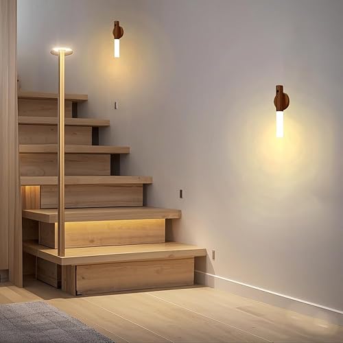 Vista 47 de LANDGOO - Lámparas nocturnas de madera con sensor de movimiento y cuerpo magnético, decoraciones LED recargables y portátiles para pared, funcionan