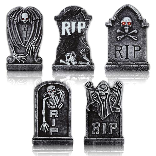 Whaline 5Pcs Halloween Wooden Table Signs Graveyard Tombstone Tabletop Centerpieces