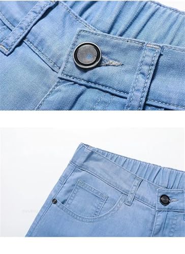 Men's Baggy Jeans Elastic Waist Thin Straight Denim Pants Dark Blue Classic Trousers3